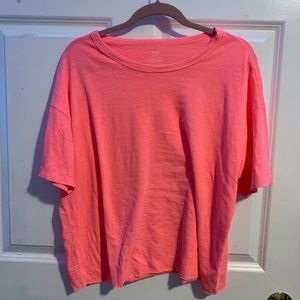 aerie neon pink cropped oversized boyfriend tee